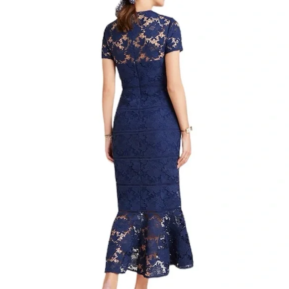 Monique Lhuillier | Dresses | Anthropologie Ml Monique Lhuillier Womens  Fluted Lace Dress Color Navy | Poshmark